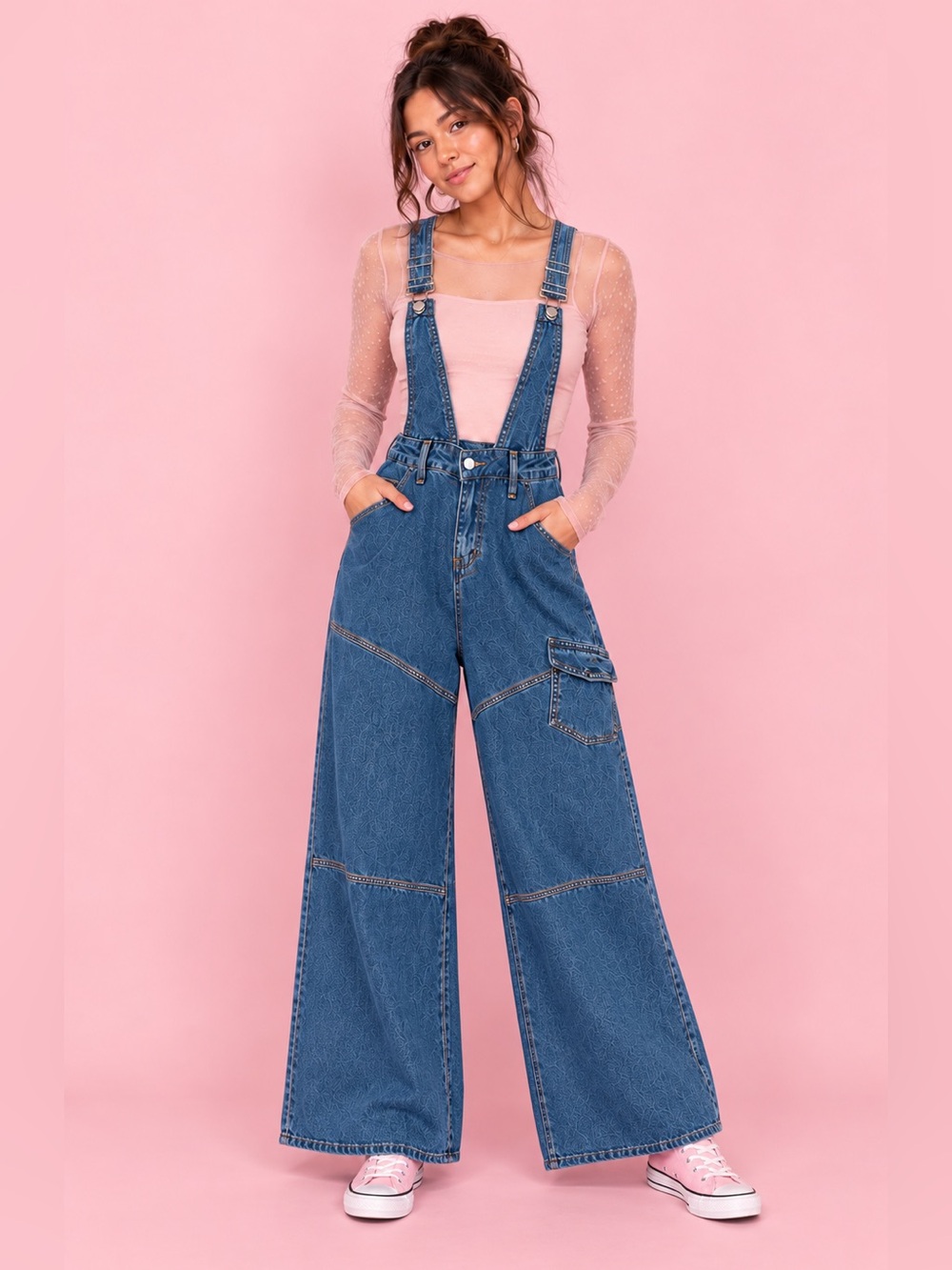 Women’s denim wide leg overalls jumpsuit size size small XS - Small - Picture 2 of 3